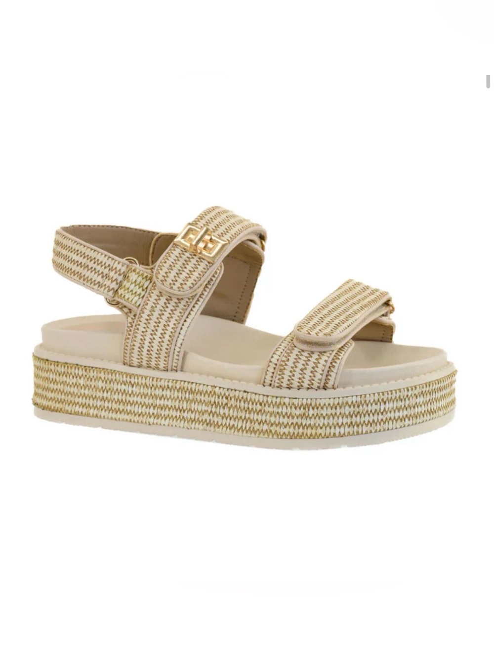 Corkys Cream Woven Platform Sandals with Adjustable Straps